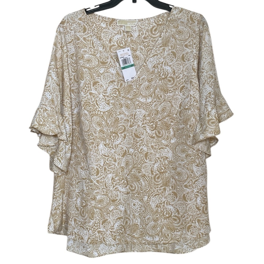 Michael by Michael Kors Paisley Print Ruffled Sleeve Top sz 0X